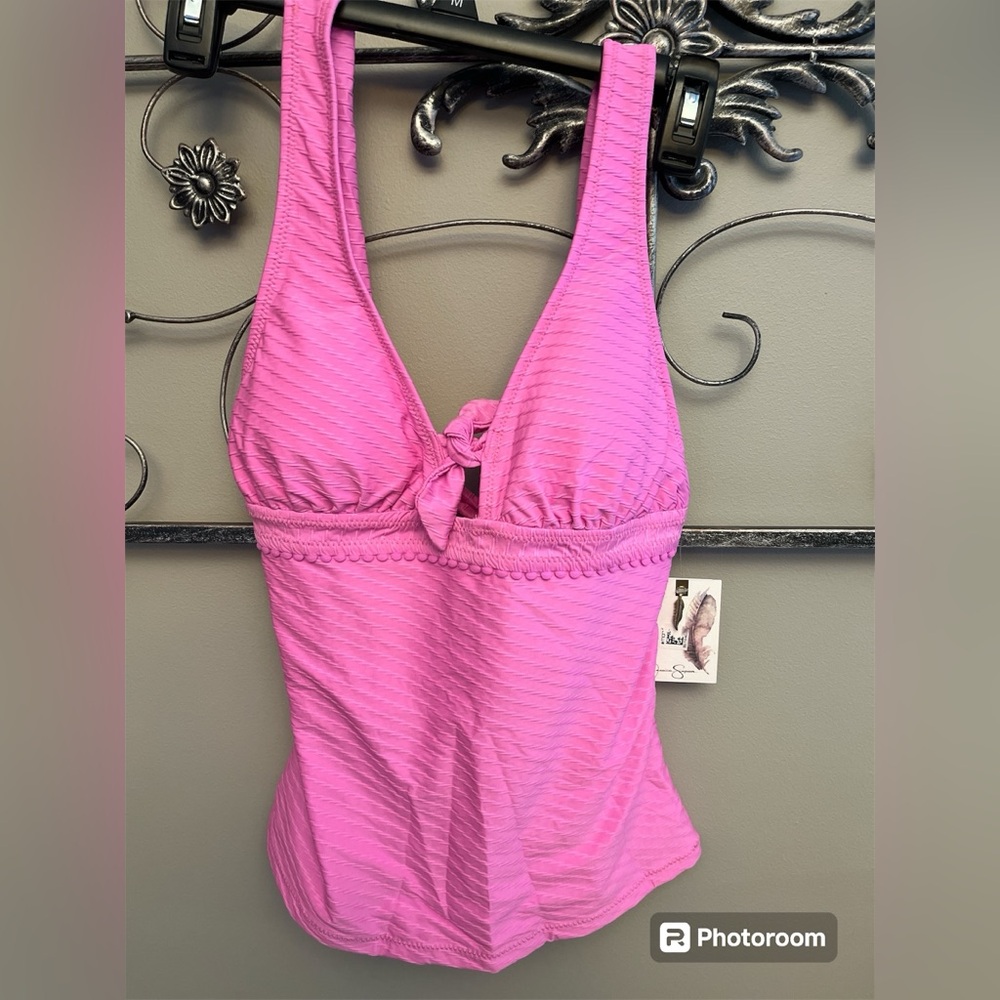 Jessica Simpson PINK Pretty in Pique Strappy-Back Tankini Swim Top, US S…